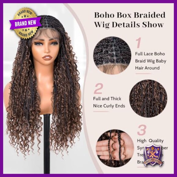 30 Inch Glueless Double Full Lace Human Hair Blended Braided Wig main image 6